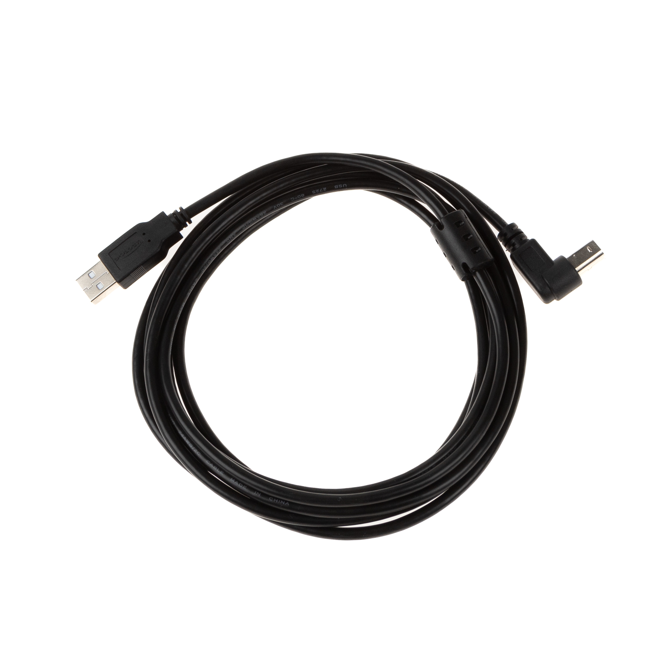 Câble USB 2.0 avec connecteur B coudé 90° VERS LE BAS, noyau de ferrite, 3m