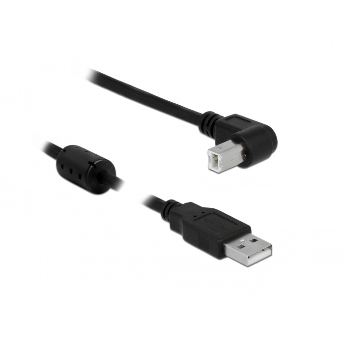 Câble USB 2.0 avec connecteur B coudé 90° VERS LE BAS, noyau de ferrite, 150cm