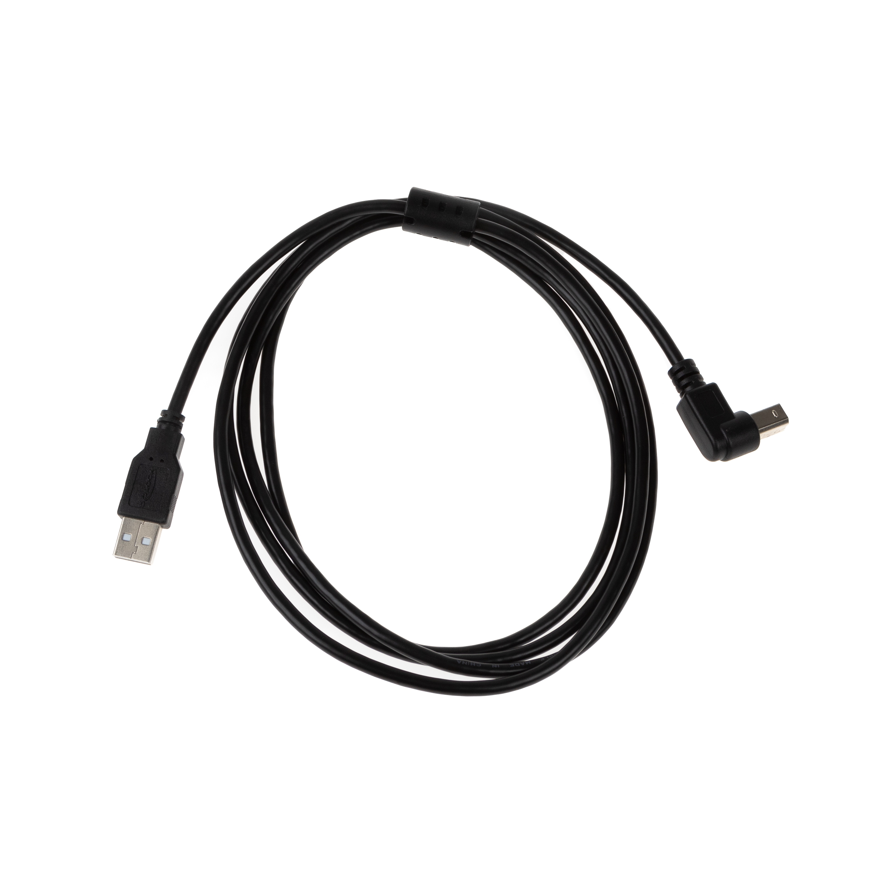 Câble USB 2.0 avec connecteur B coudé 90° VERS LE BAS, noyau de ferrite, 2m