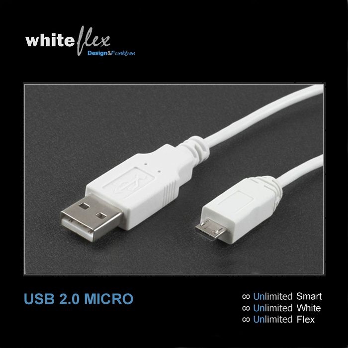 Câble USB A vers Micro B 20cm flexible + blanc
