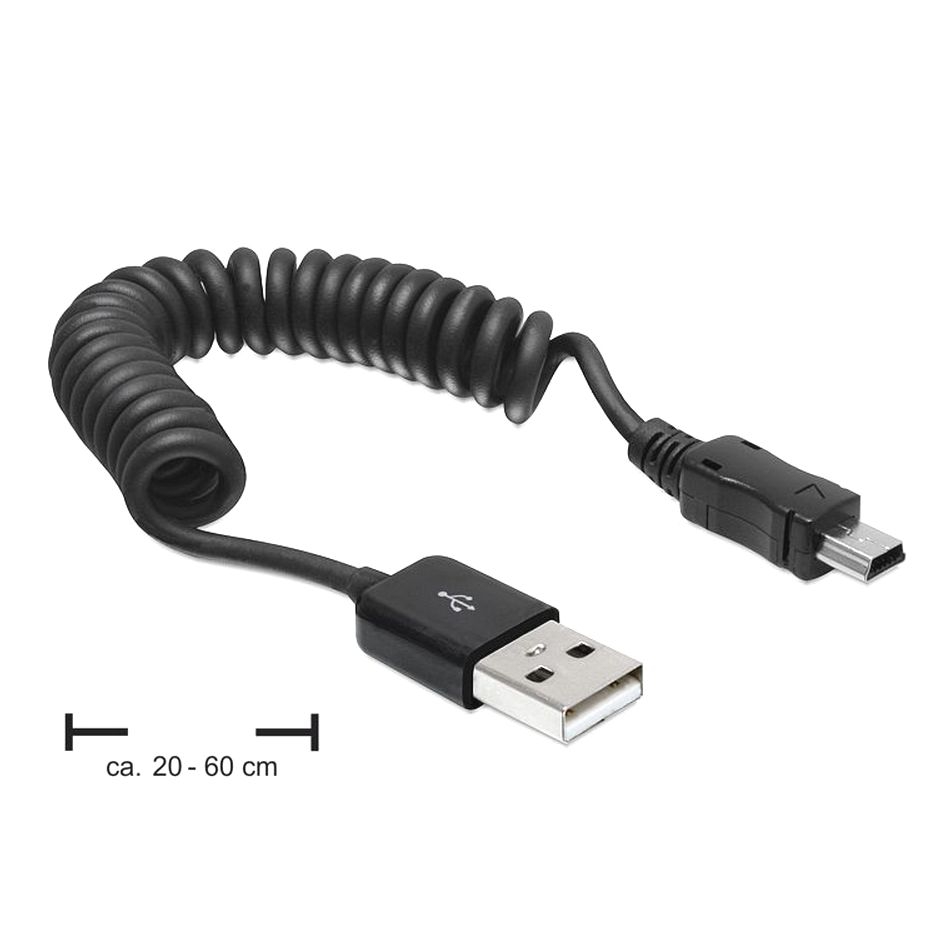 Câble USB de connection spiralé USB-A vers MINI-B 20cm-60cm