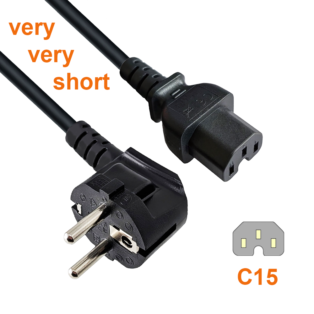 Câble secteur CEE 7/7 90° sur fiche pour appareil chaud C15, 1mm², VDE, noir, longueur 70cm