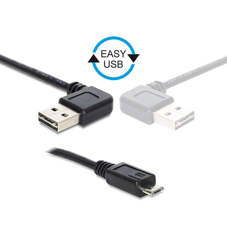 Câble USB A coudée vers Micro B, prise A enfichable 90° à gauche/droite, 5m