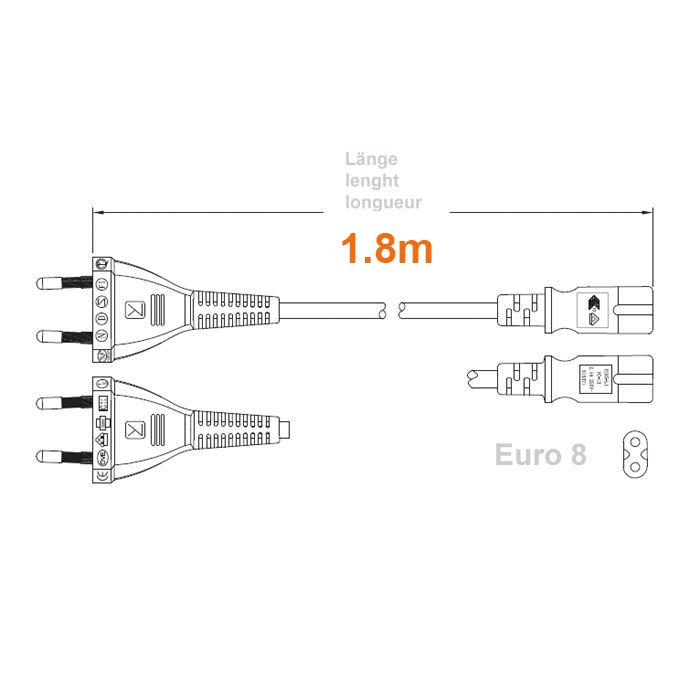 Cordon électrique secteur bipolaire 180cm