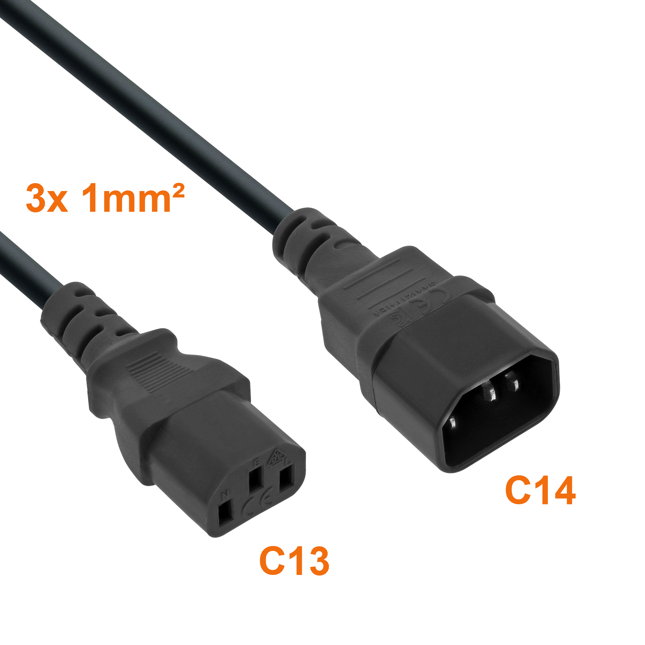 Rallonge d'alimentation secteur C13 vers C14 3x1mm² 3m
