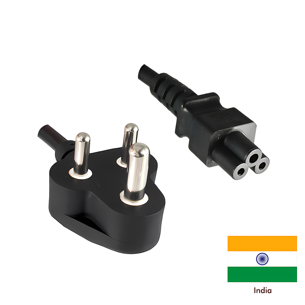 Câble d'alimentation pour l'INDE, type de fiche D vers C5, p.ex. pour notebooks