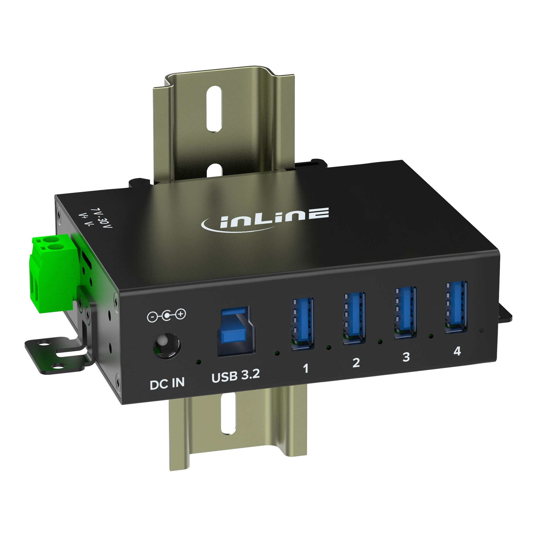 Hub industriel USB 3.2 Gen.1, 4 ports, aluminium, avec alimentation électrique