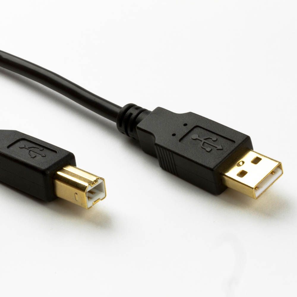 Câble USB AB qualité PREMIUM, fiche plaquée or, noir, 20cm