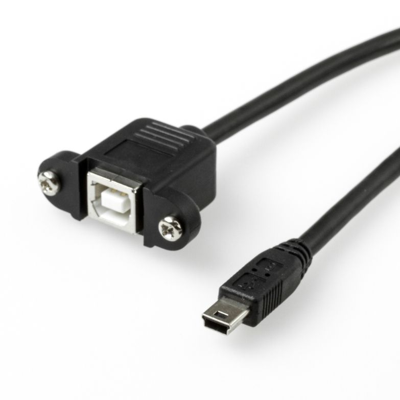Câble USB 2.0 à Montage sur Panneau: B femelle (2 vis) vers Mini B mâle, 150cm