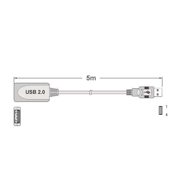 Rallonge USB 2.0 active avec amplificateur noir 5m