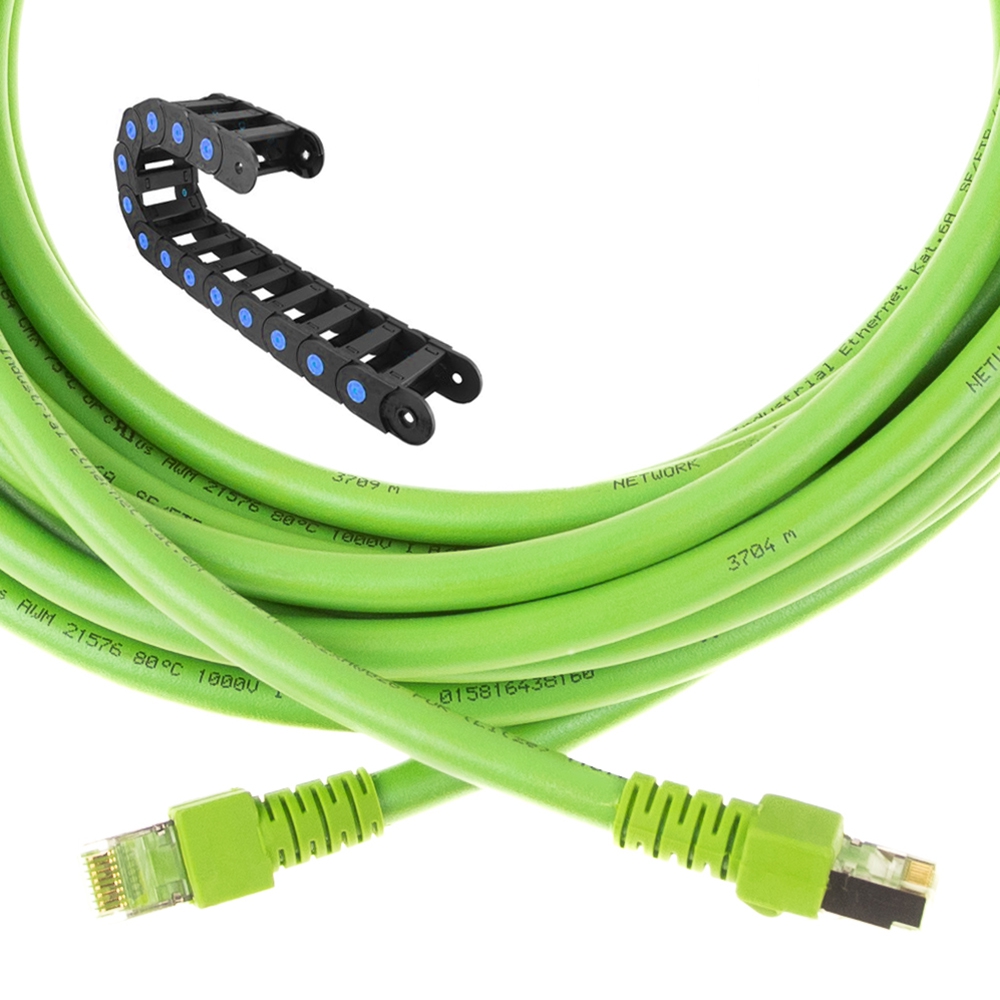 Câble de réseau Cat.6A pour l'industrie + chaînes porte-câbles, PUR, 7.5m