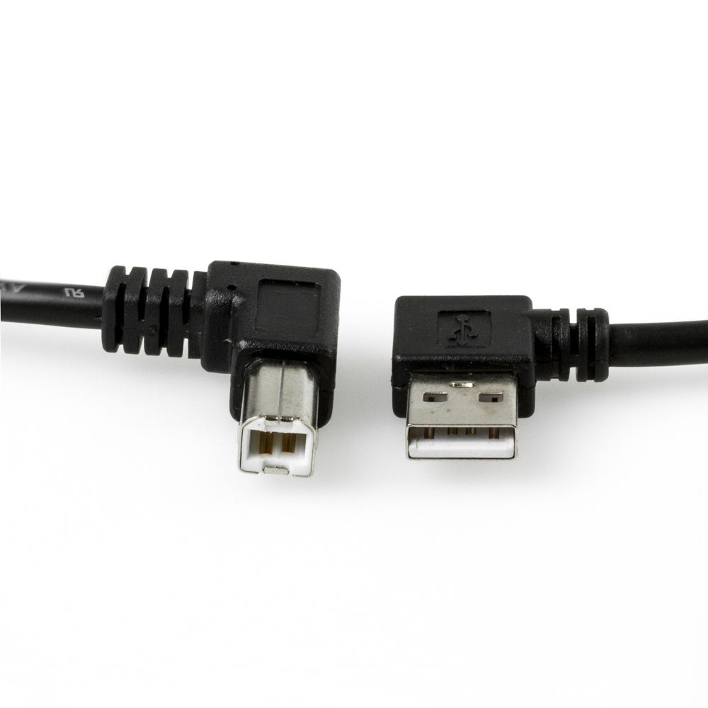 Câble USB 2.0, connecteur A coudé à GAUCHE, connecteur B à DROITE, 2m