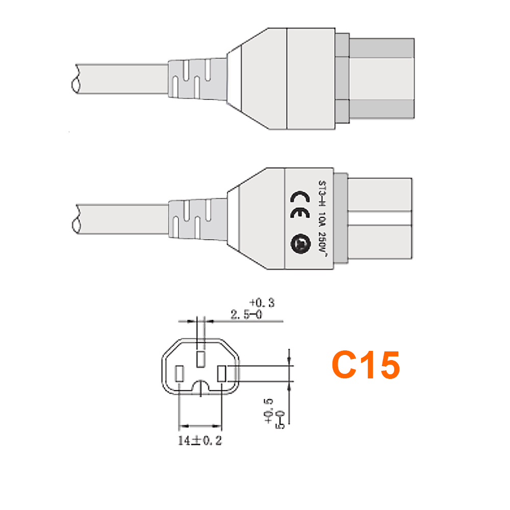 Rallonge de câble d'alimentation, connexion C15 vers C14, 50cm
