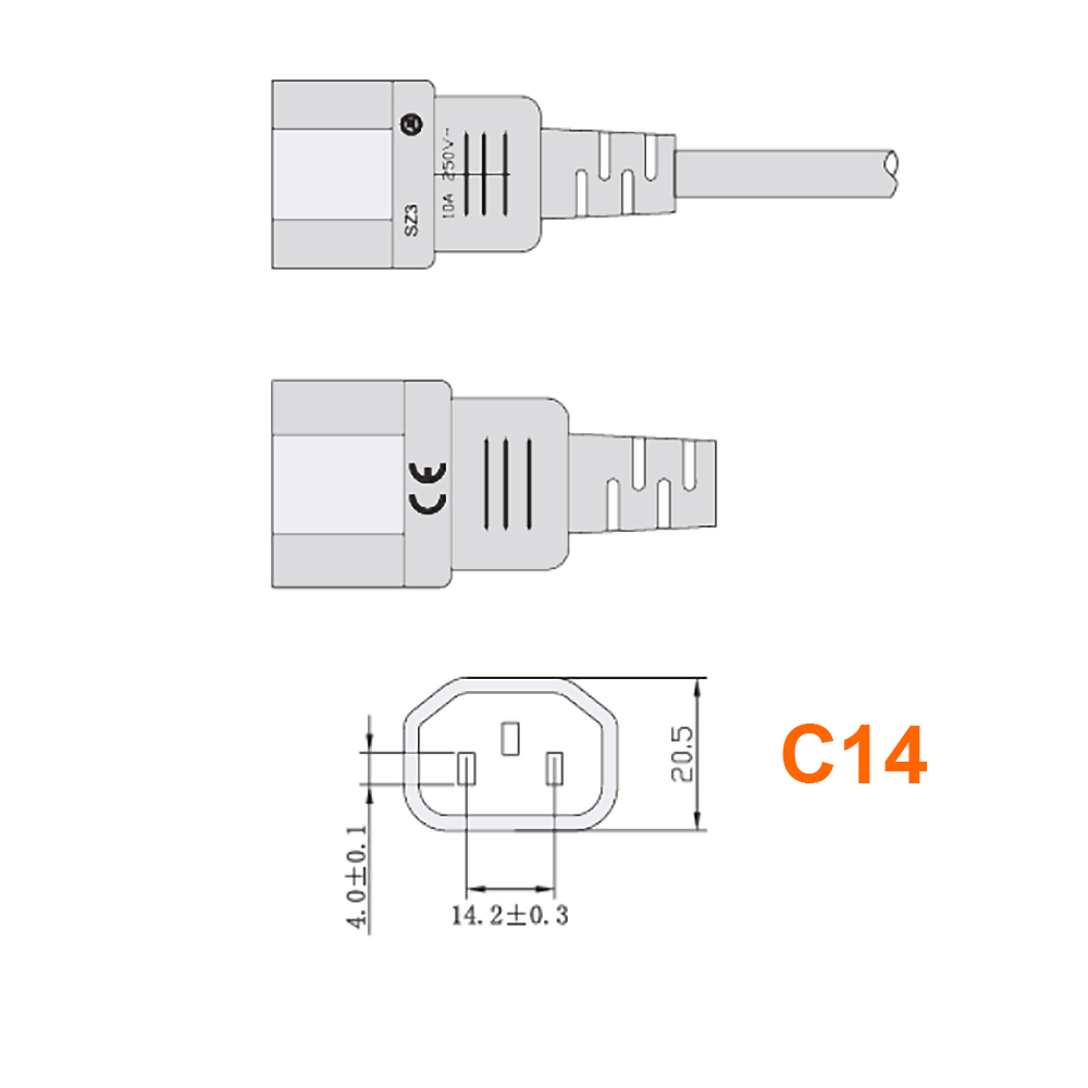 Rallonge de câble d'alimentation, connexion C15 vers C14, 50cm