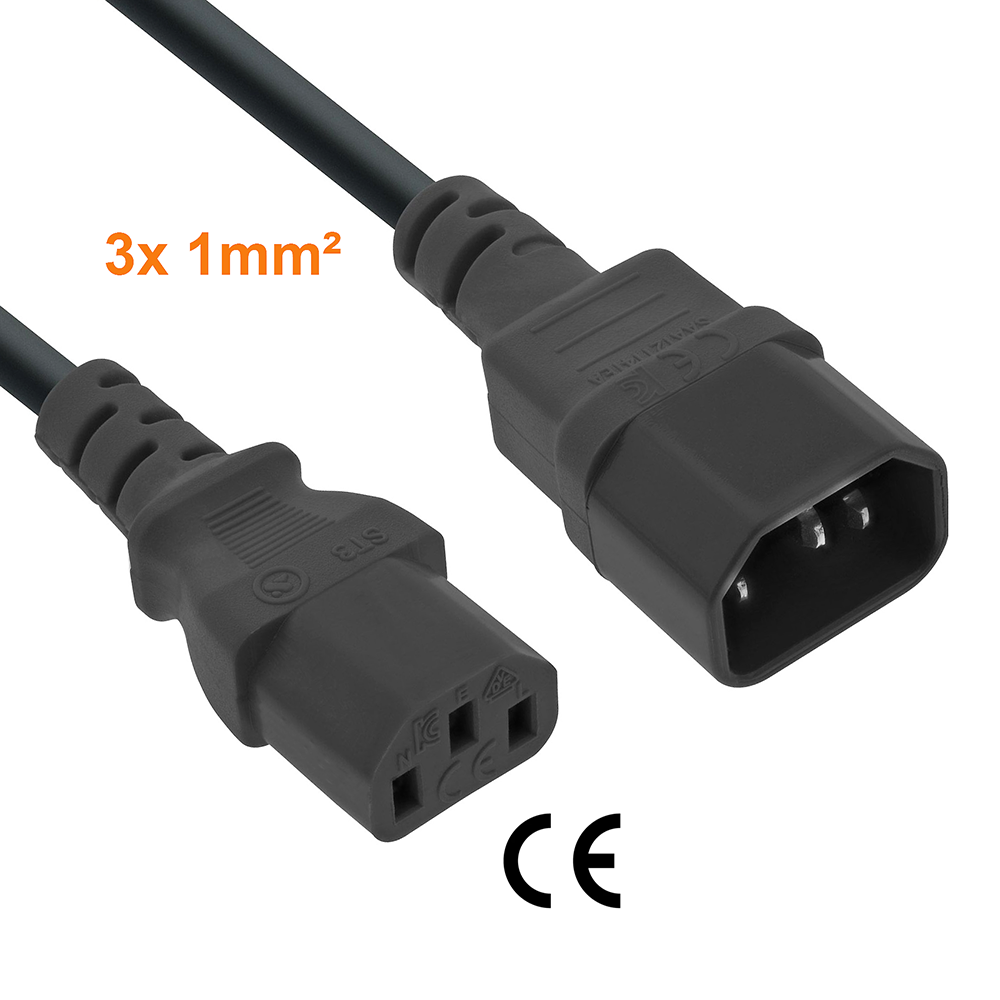 Rallonge d'alimentation secteur C13 vers C14 3x1mm² 3m