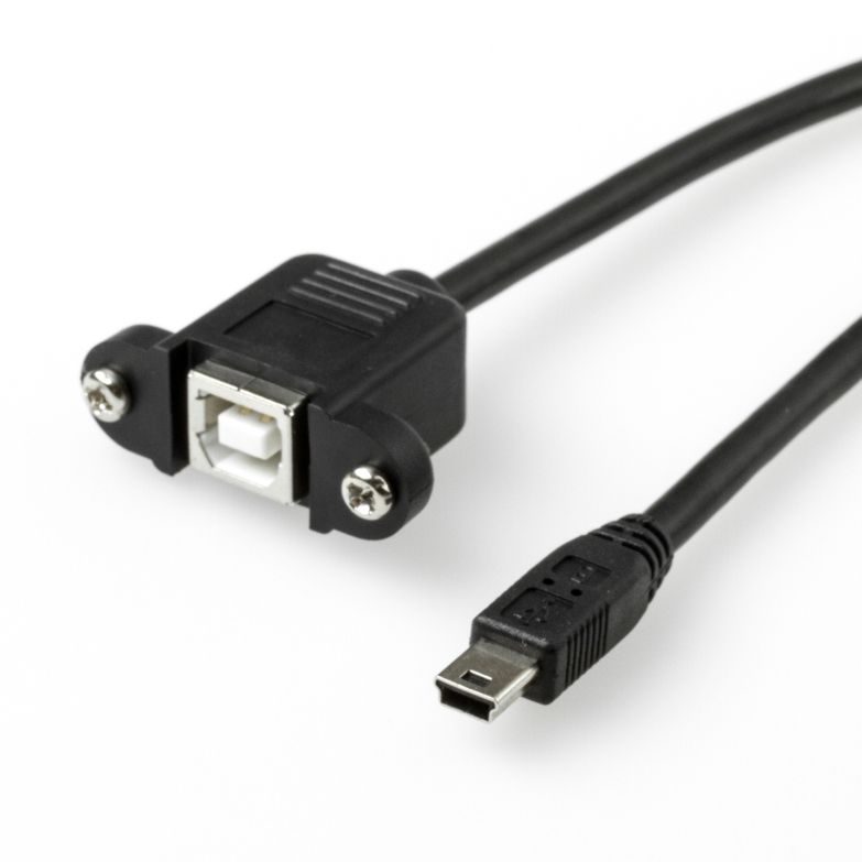 Câble USB 2.0 à Montage sur Panneau: B femelle (2 vis) vers Mini B mâle, 30cm