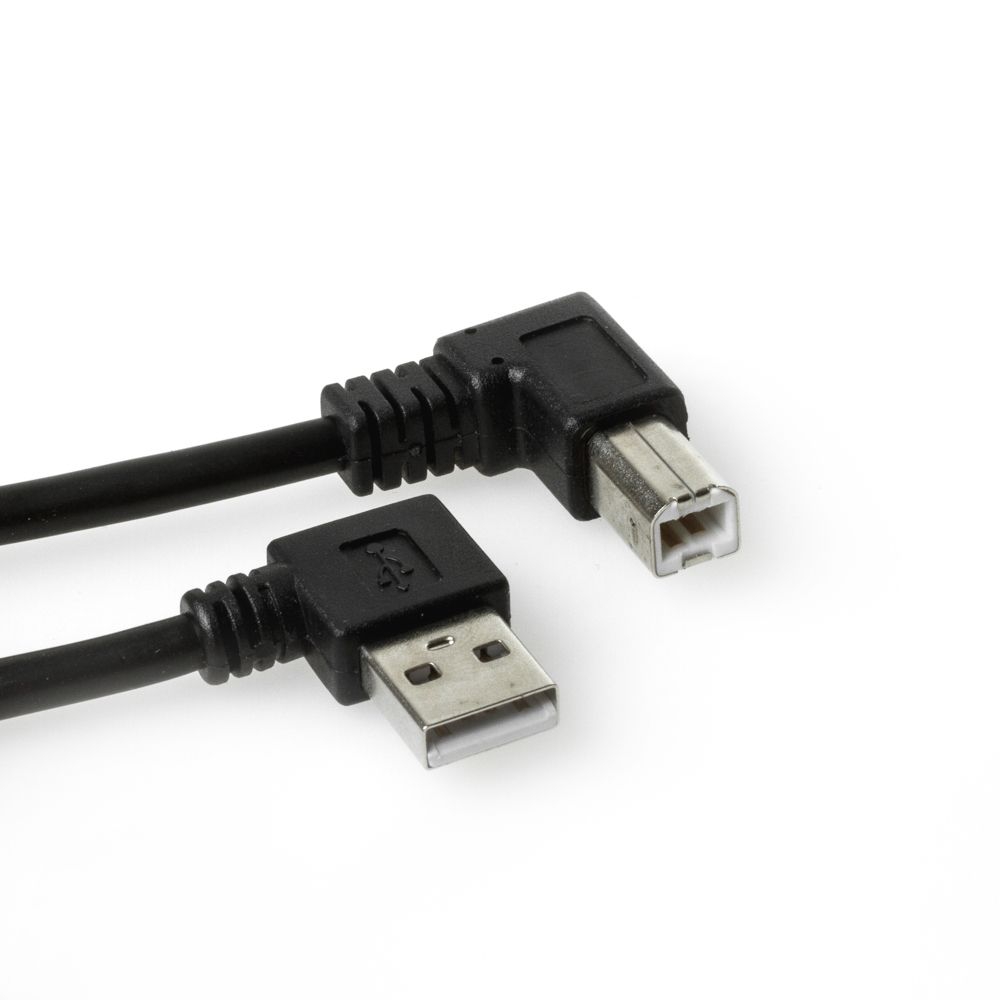 Câble USB 2.0 AB, fiche A coudé à DROITE, fiche B à DROITE, 1m