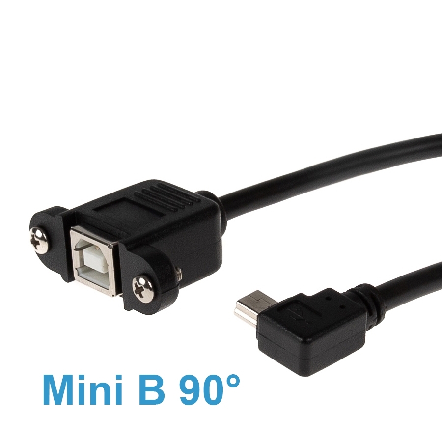 Câble USB 2.0 à Montage sur Panneau: B femelle (2 vis) vers Mini B COUDÉ mâle , 50cm