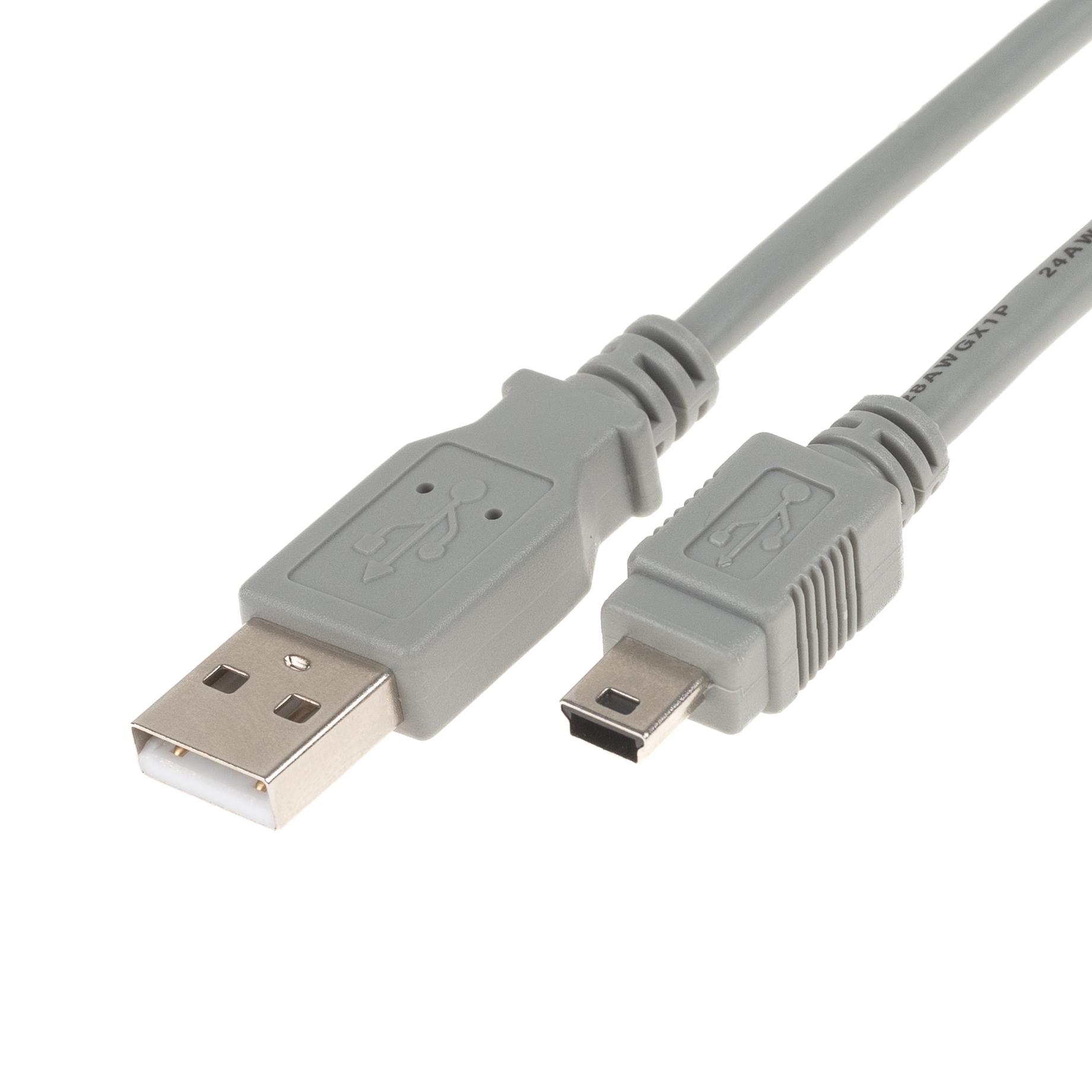 Câble USB 2.0 prise A mâle vers Mini B mâle 180cm gris