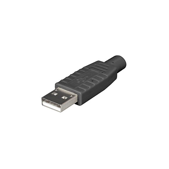 Fiche USB 2.0 A mâle à souder + capot noir flexible