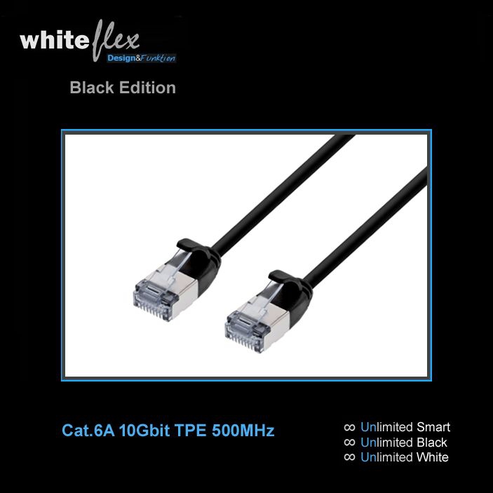 WHITEFLEX Black Edition câble réseau Cat.6A TPE noir + flexible 15cm