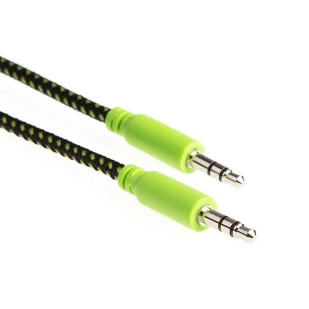 Câble audio avec revêtement textile vert noir 2x 3.5mm audio jack 1m