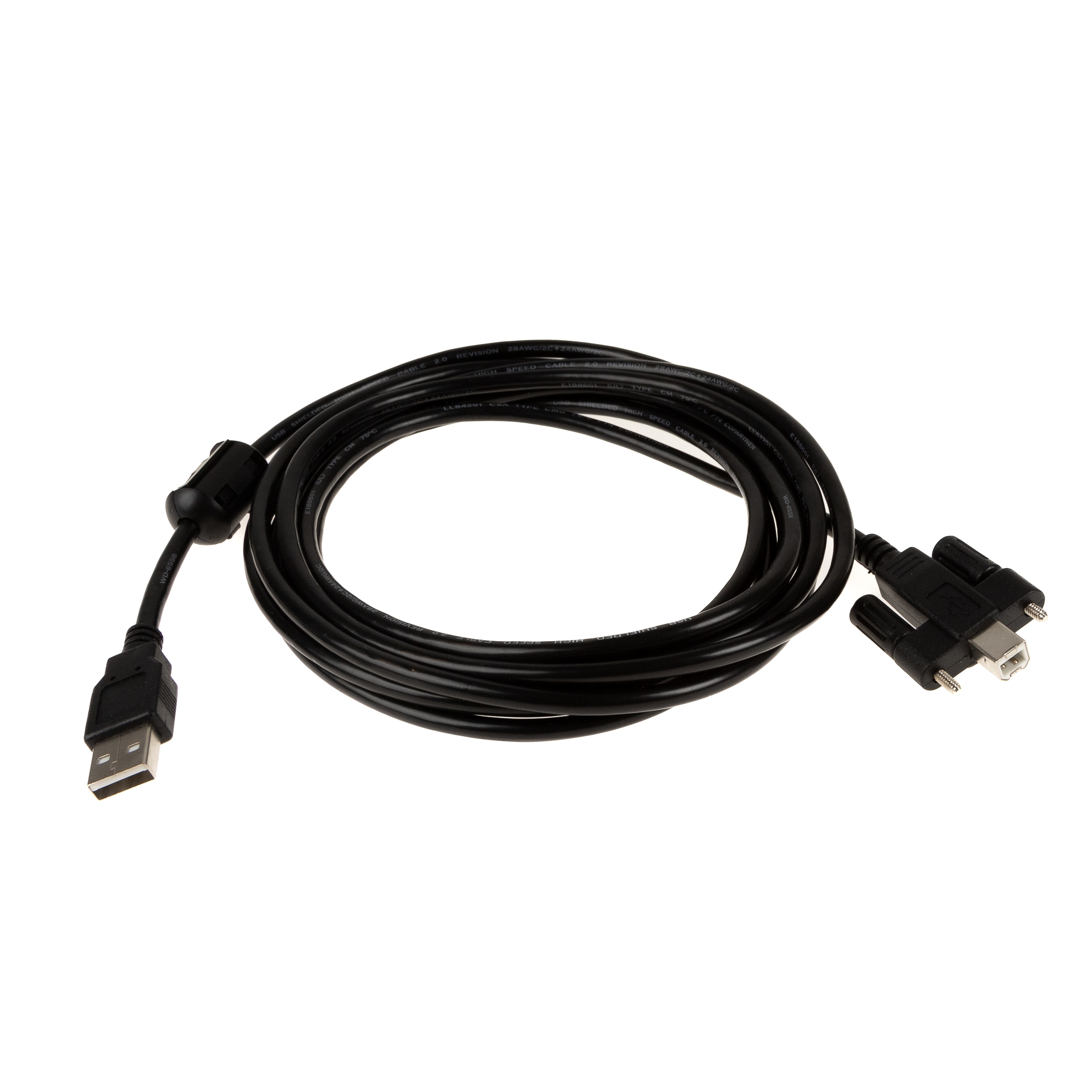 Câble USB 2.0, fiche B à visser vers A sans vis, 3m, 1 ferrite