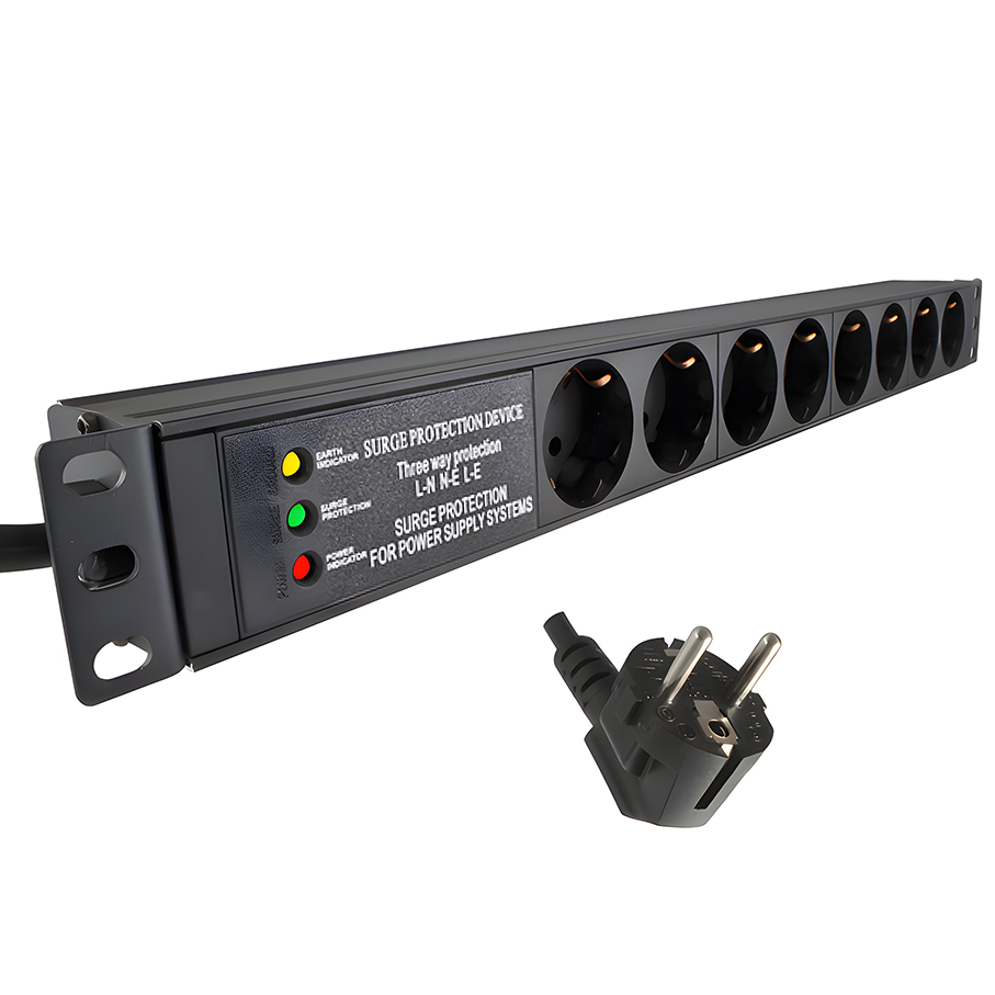 Barrette d'alimentation 19" 8x avec protection contre les surtensions