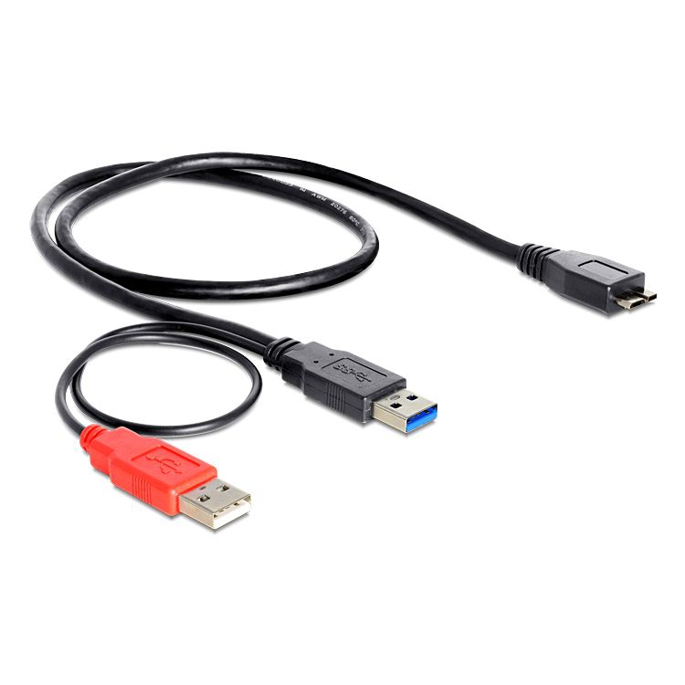 Câble USB 3.0 dual power: 2x A mâle vers USB3 Micro B mâle 50cm