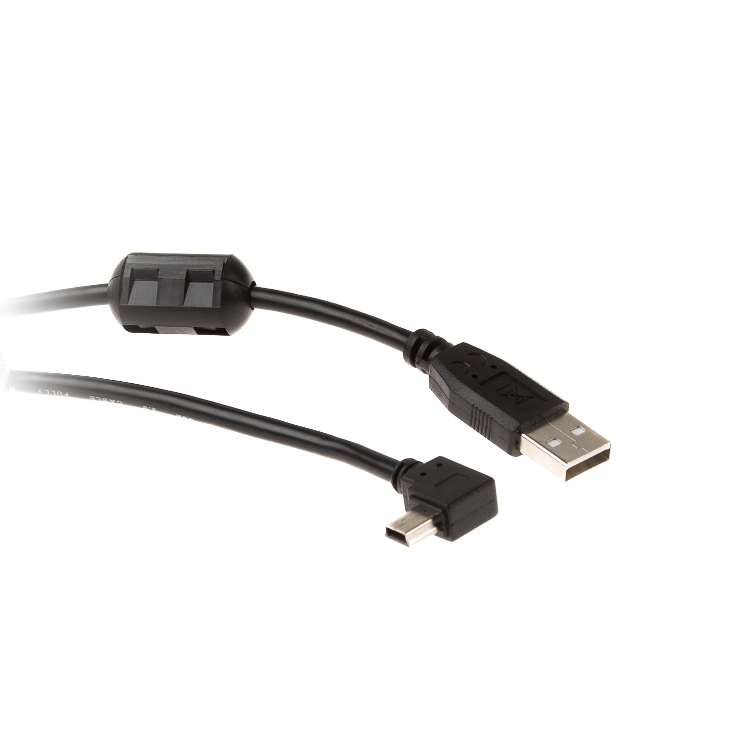 Câble MINI USB coudée: USB A vers MINI-B 90° À DROITE 2m avec 1 noyaux de ferrite