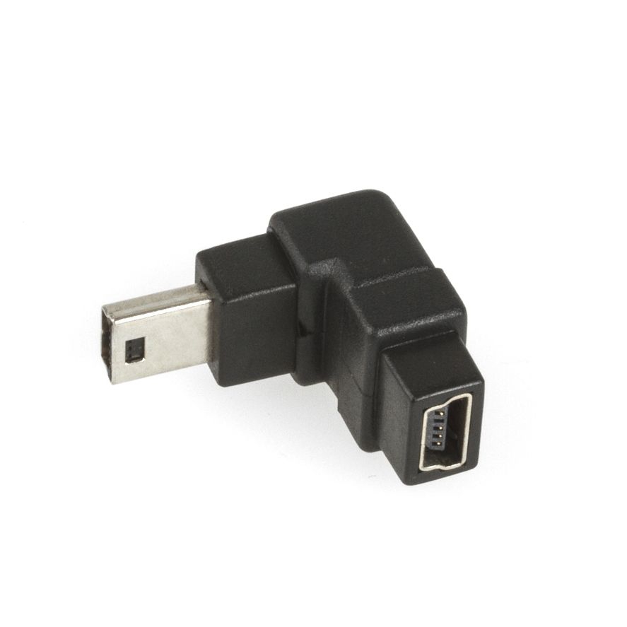 Adaptateur USB Mini B mâle-femelle coudé 90° à l'arrière