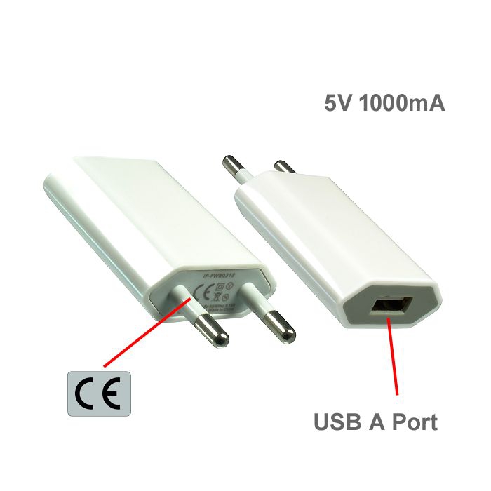 Chargeur secteur USB 5V 1000A blanc