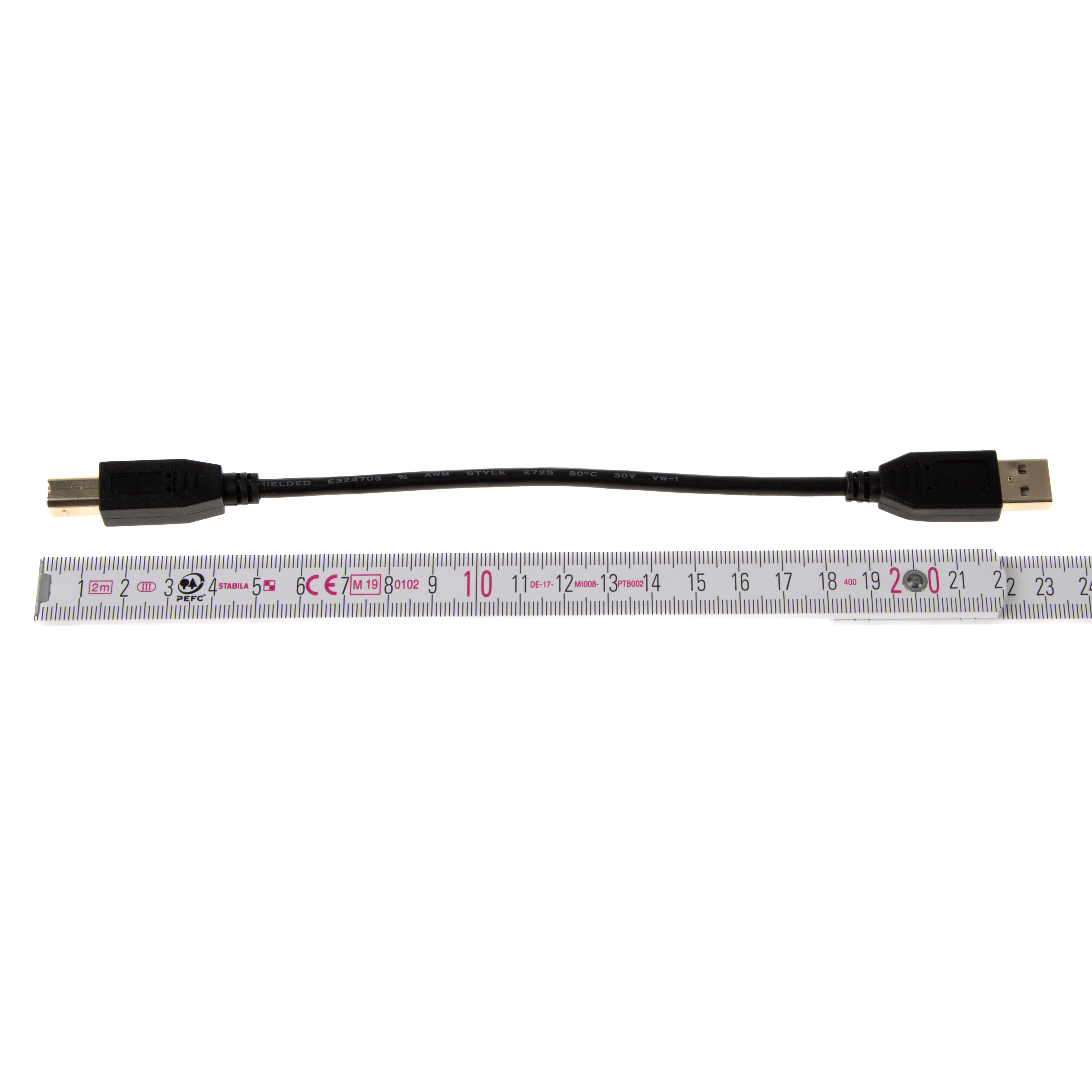 Câble USB AB qualité PREMIUM, fiches plaquées or, noir, 20cm