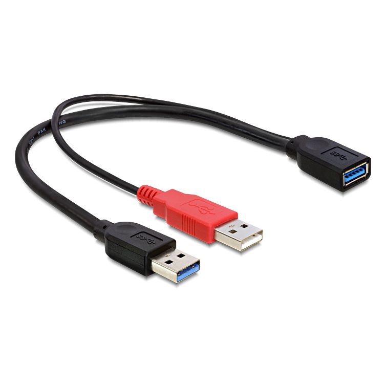 Câble USB 3.0 DUAL power avec 1x A femelle vers 2x A mâle