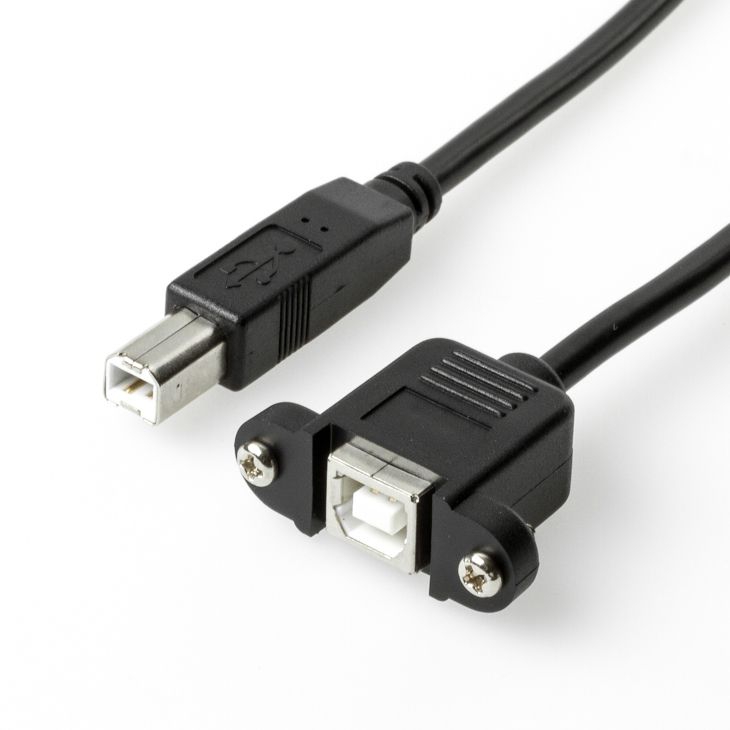Câble USB 2.0 pour montage sur panneau, B femelle (2 vis) vers B mâle, 150cm