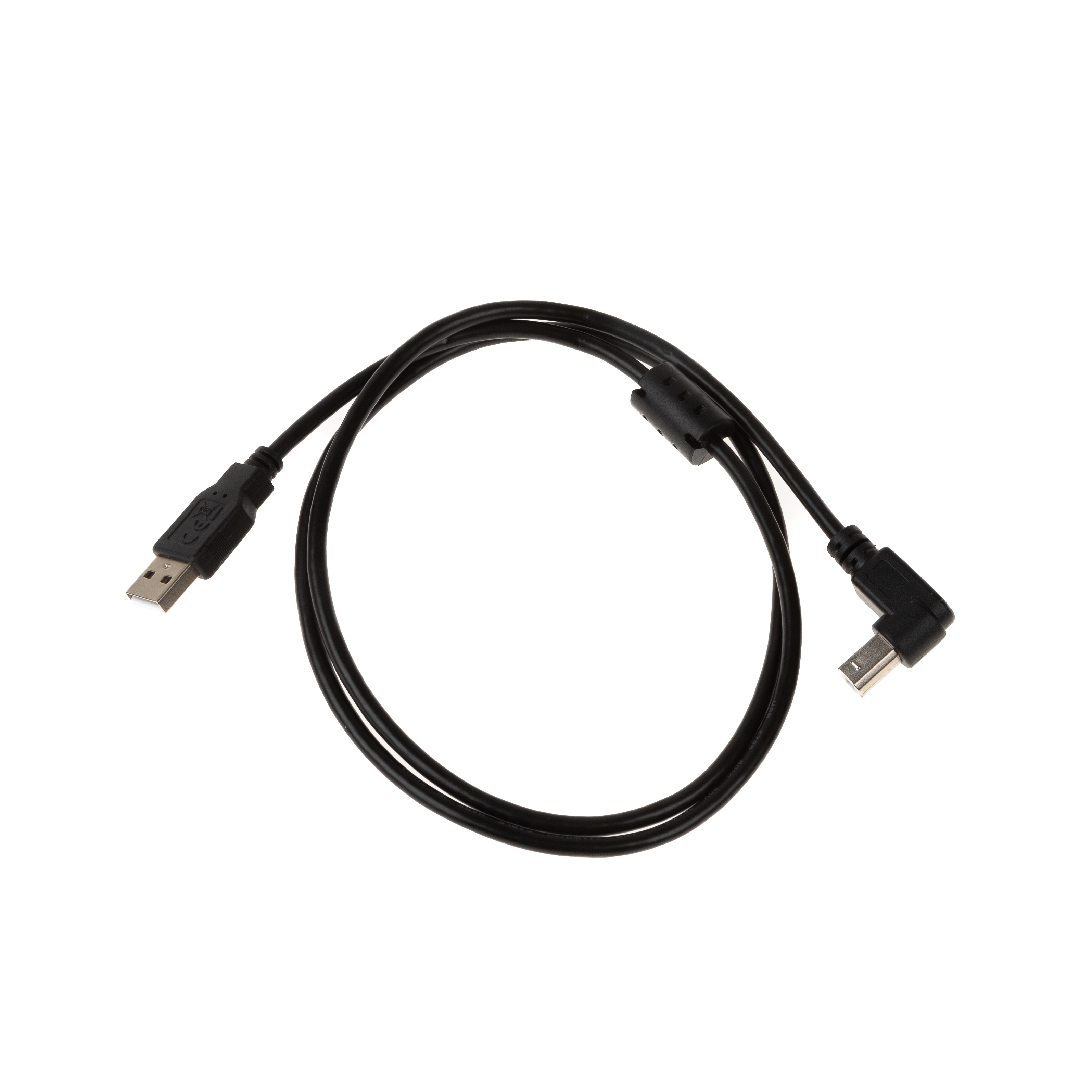 Câble USB 2.0 avec connecteur B coudé 90° VERS LE BAS, noyau de ferrite, 1m