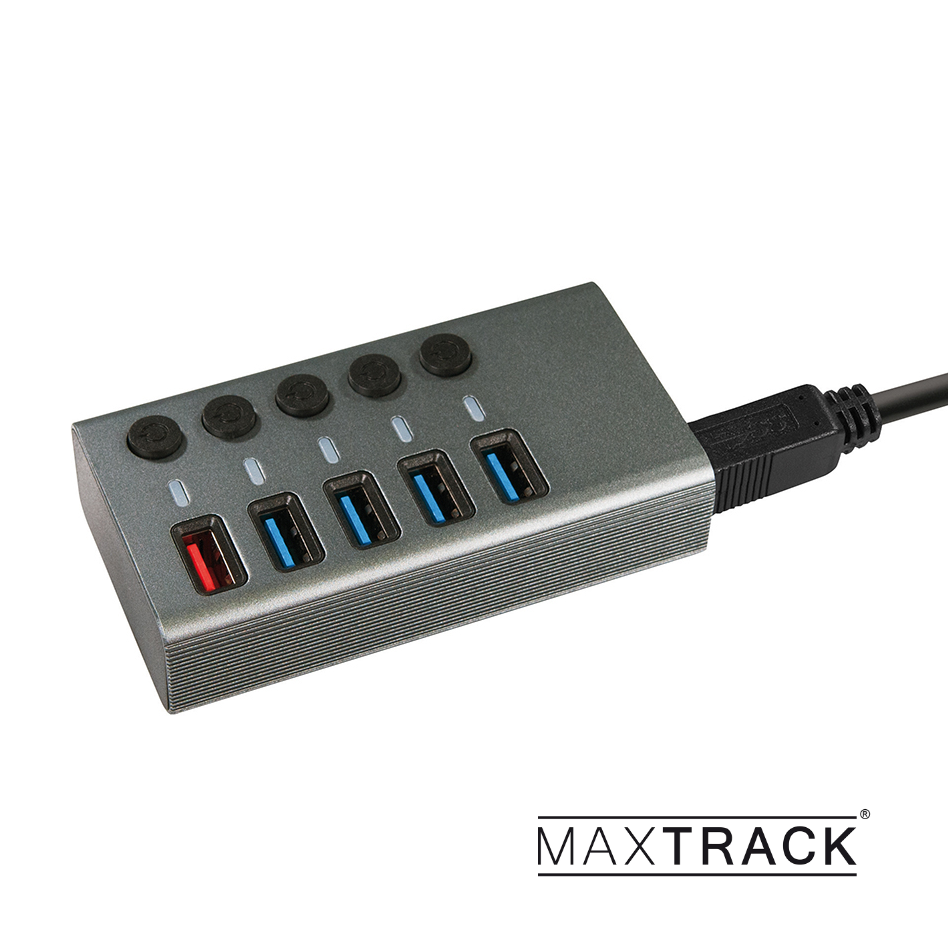 USB 3.0 HUB avec 5 ports, boîtier métallique, bloc d'alimentation inclus