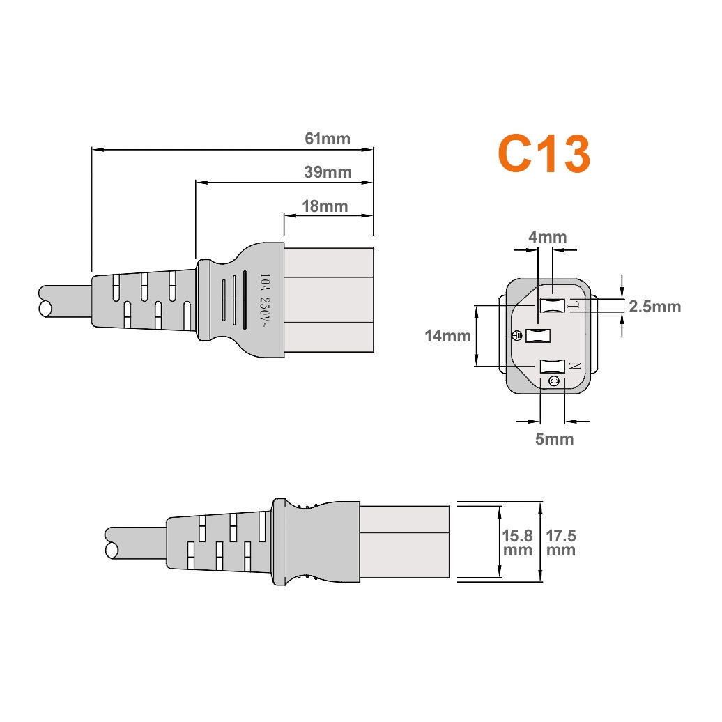 Cordon secteur 2P+T C13 pour ARGENTINE 180cm