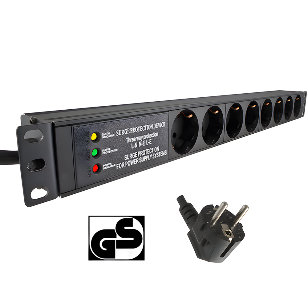 Barrette d'alimentation 19" 8x avec protection contre les surtensions