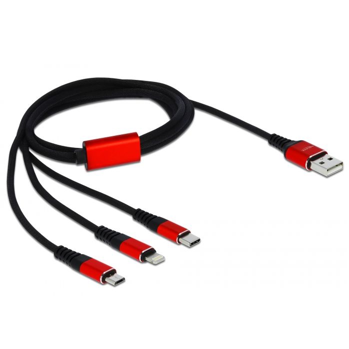 USB Câble de chargement 3 en 1 pour  Lightning™ + Micro USB + USB Type-C™, 1m