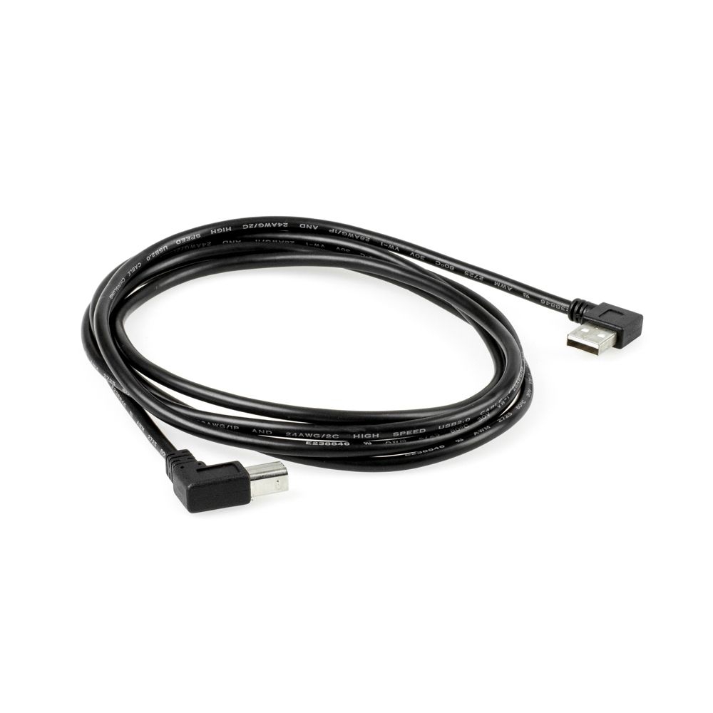 Câble USB 2.0 AB, fiche A coudé à GAUCHE, fiche B à GAUCHE, 2m