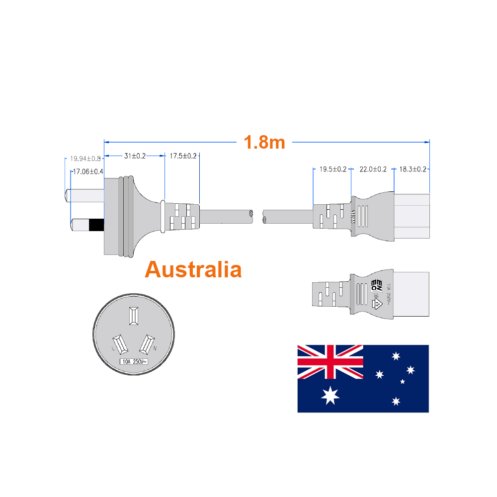 Câble d'alimentation secteur AUSTRALIE 180cm