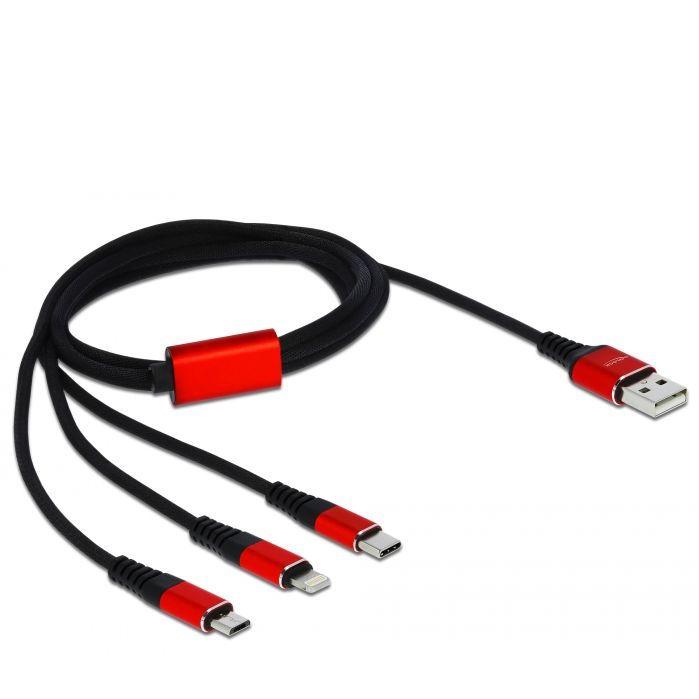 USB Câble de chargement 3 en 1 pour  Lightning™ + Micro USB + USB Type-C™, 1m