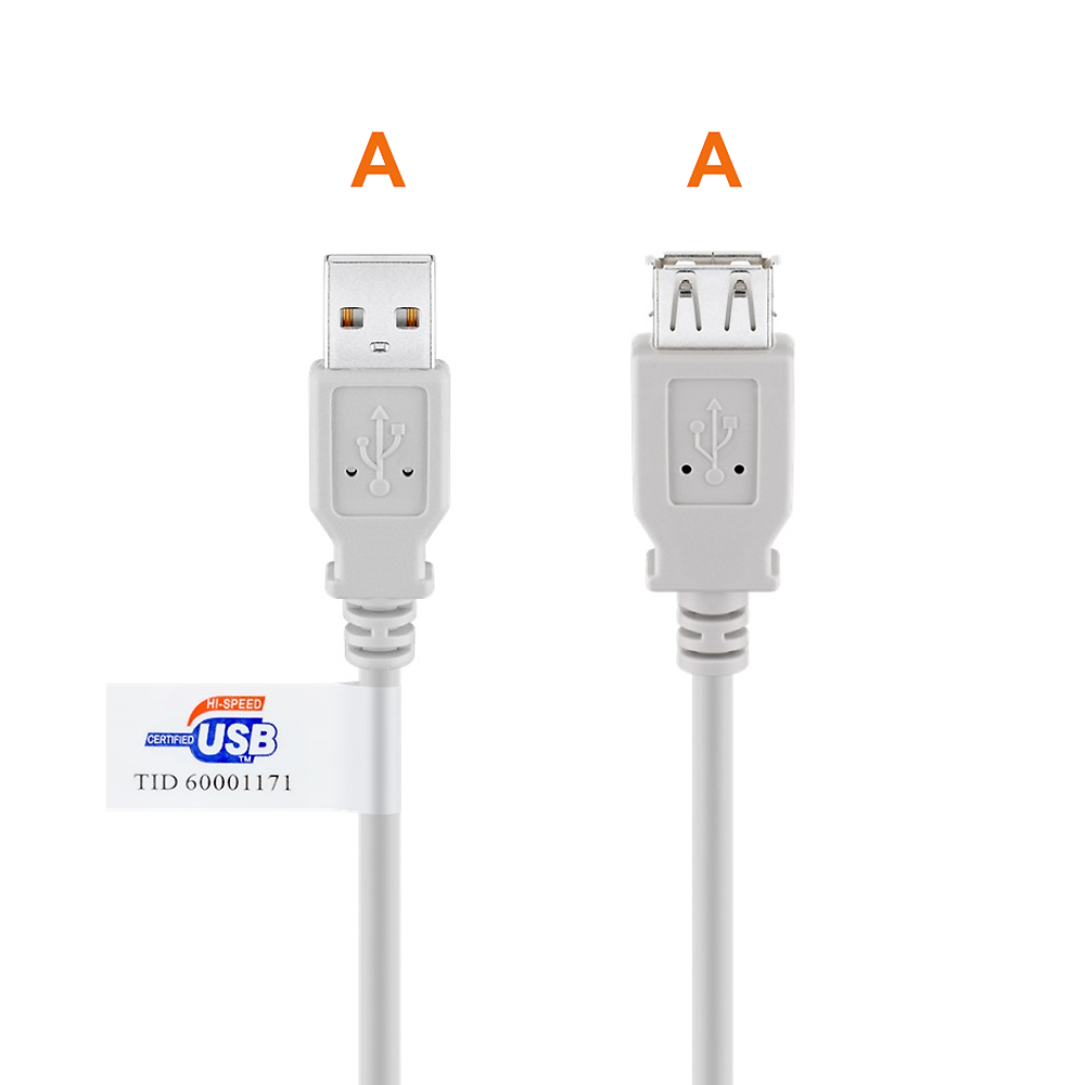 Rallonge USB 2.0 AWG28 AWG24 gris avec certification 180cm