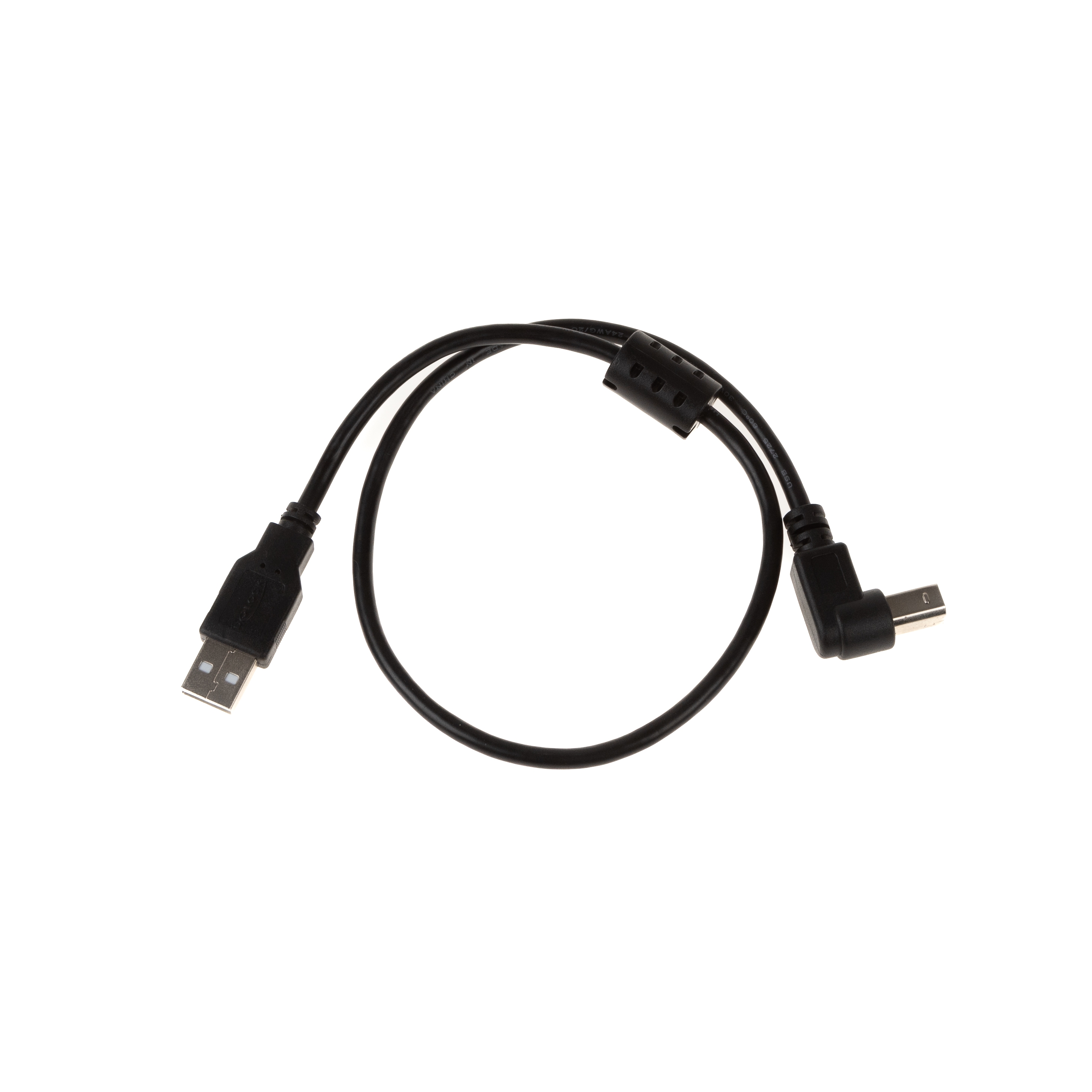 Câble USB 2.0 avec connecteur B coudé 90° VERS LE BAS, noyau de ferrite, 50cm